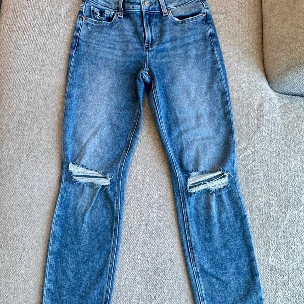 PAIGE Ankle Straig Blue Distressed Women's Jeans